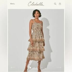 CLEOBELLA Rosalie Boho Midi Dress SZ MEDIUM Tiered Ruffle Paisley Kaleidoscope